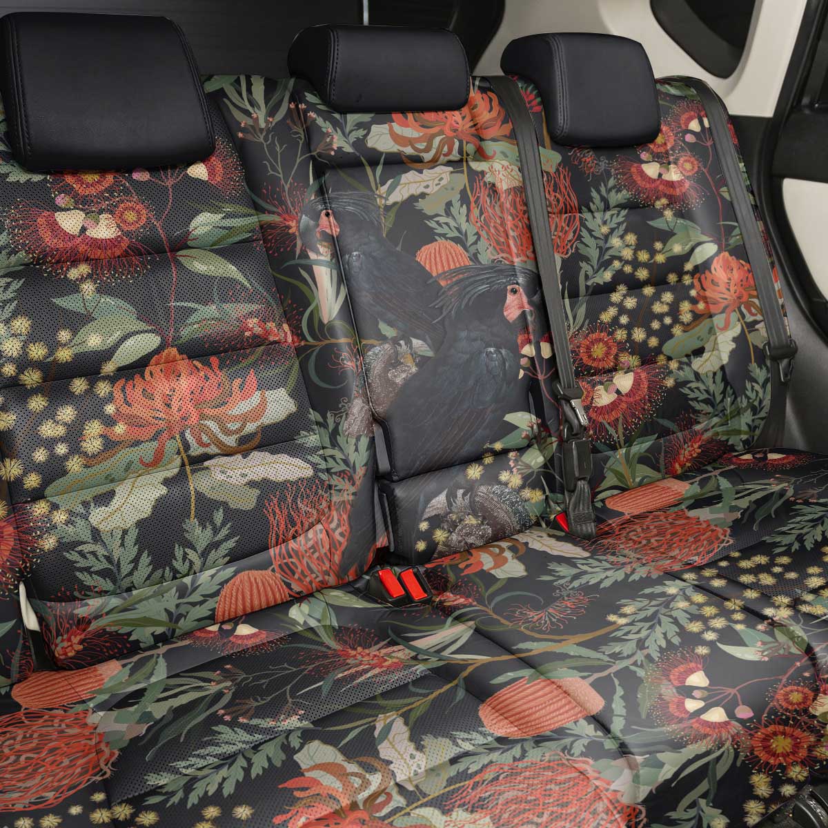 Australia Palm Cockatoo Back Car Seat Cover Aussie Native Flowers - Aussie Hoodie