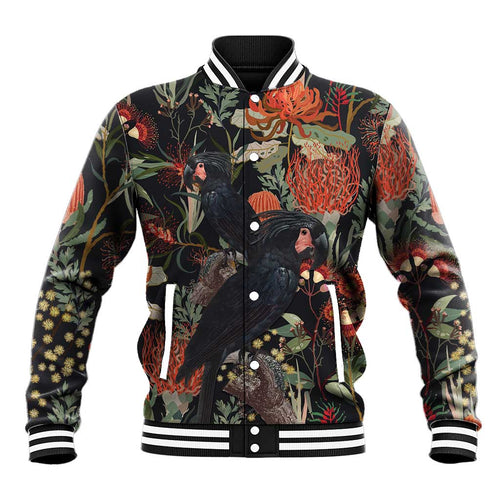 Australia Palm Cockatoo Baseball Jacket Aussie Native Flowers - Aussie Hoodie