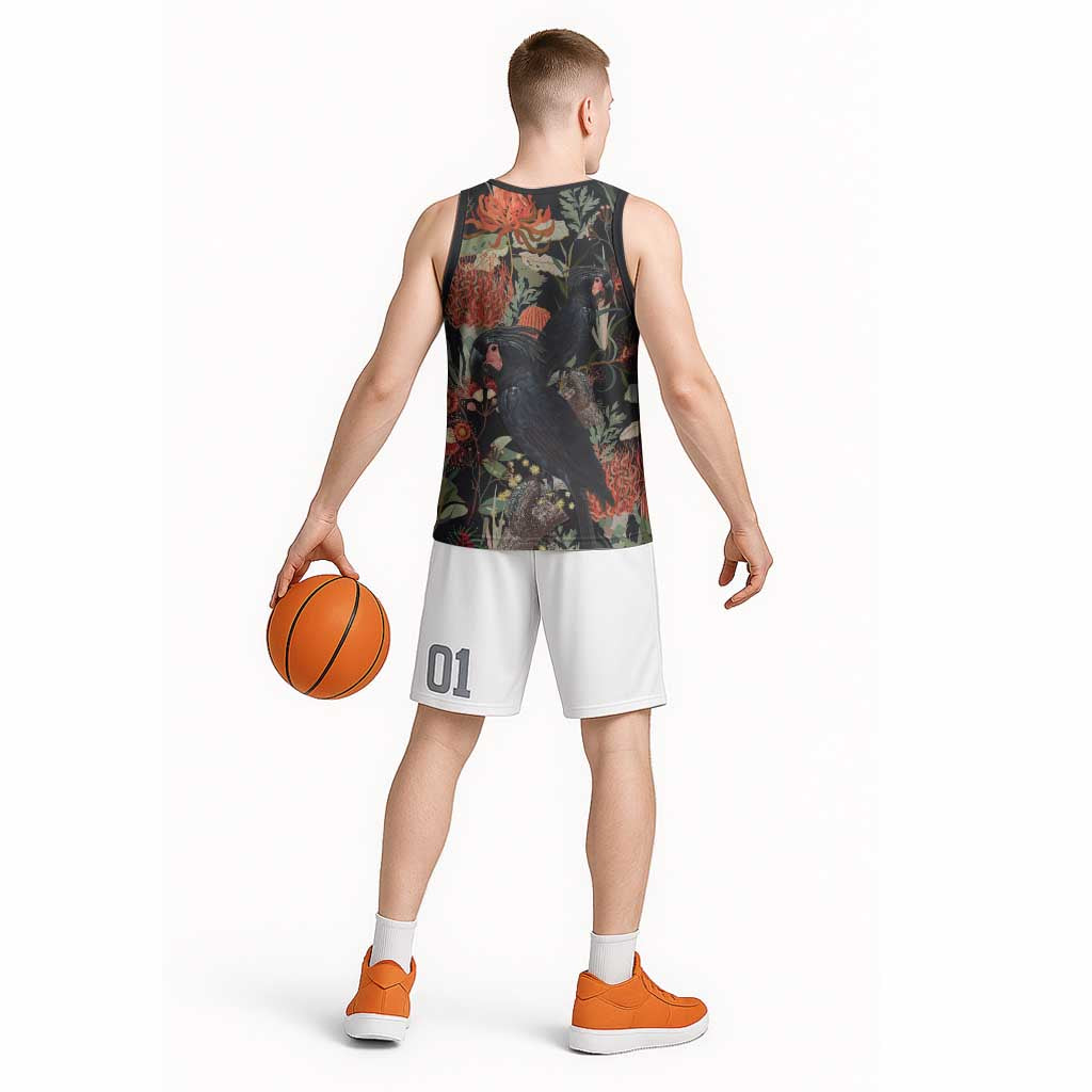 Australia Palm Cockatoo Basketball Jersey Aussie Native Flowers - Aussie Hoodie