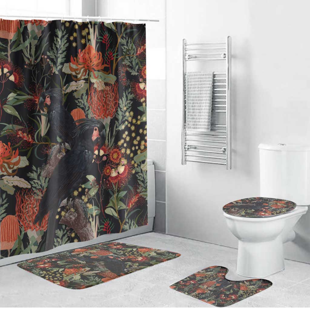 Australia Palm Cockatoo Bathroom Set Aussie Native Flowers - Aussie Hoodie