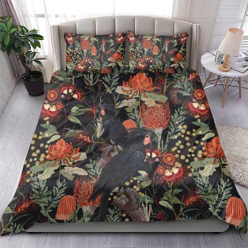 Australia Palm Cockatoo Bedding Set Aussie Native Flowers - Aussie Hoodie