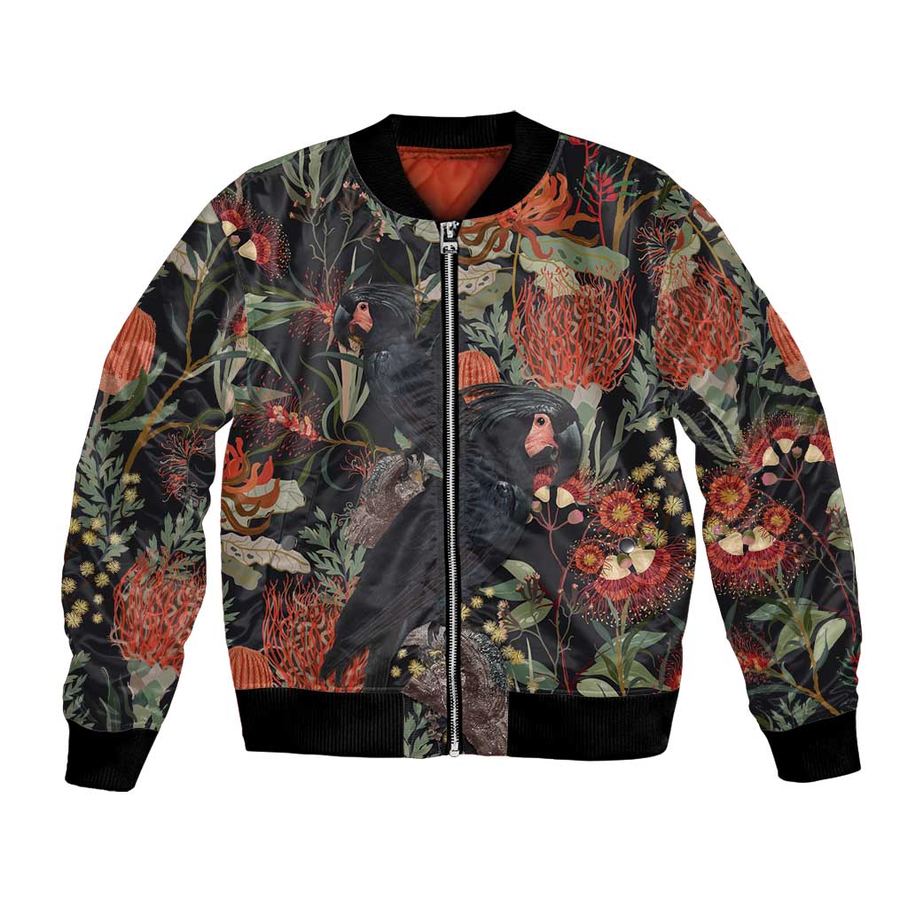 Australia Palm Cockatoo Bomber Jacket Aussie Native Flowers - Aussie Hoodie