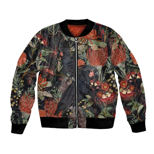 Australia Palm Cockatoo Bomber Jacket Aussie Native Flowers - Aussie Hoodie