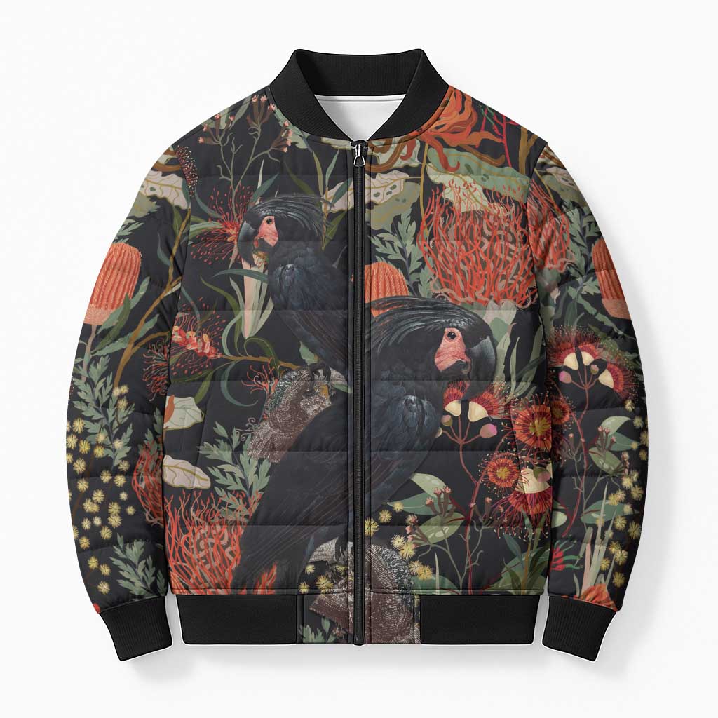 Australia Palm Cockatoo Bomber Puffer Jacket Aussie Native Flowers - Aussie Hoodie