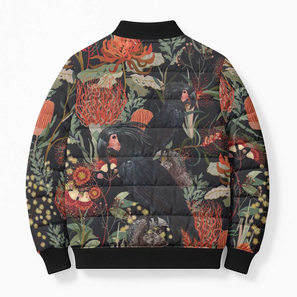 Australia Palm Cockatoo Bomber Puffer Jacket Aussie Native Flowers - Aussie Hoodie