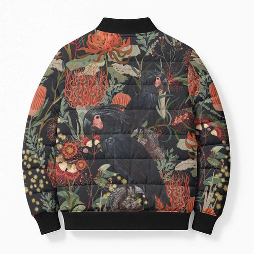 Australia Palm Cockatoo Bomber Puffer Jacket Aussie Native Flowers - Aussie Hoodie
