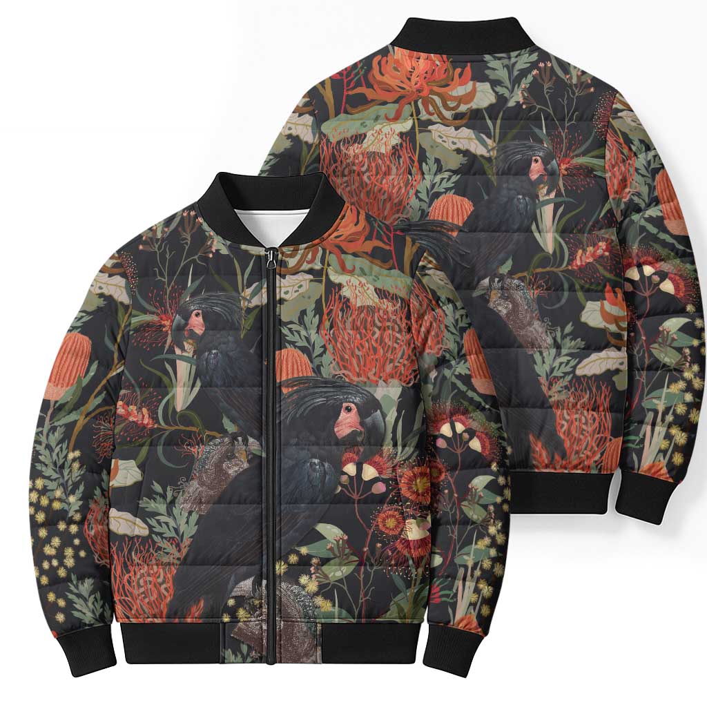 Australia Palm Cockatoo Bomber Puffer Jacket Aussie Native Flowers - Aussie Hoodie