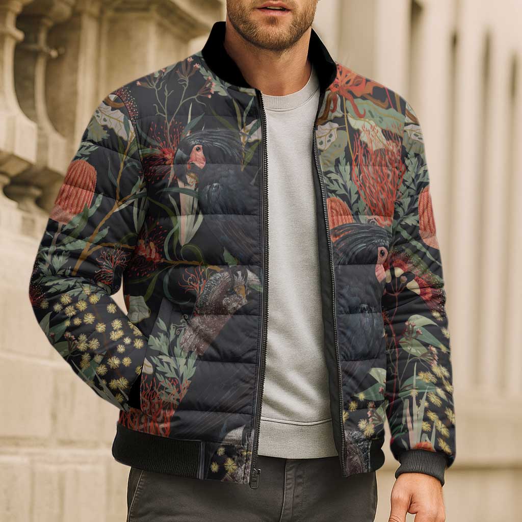 Australia Palm Cockatoo Bomber Puffer Jacket Aussie Native Flowers - Aussie Hoodie