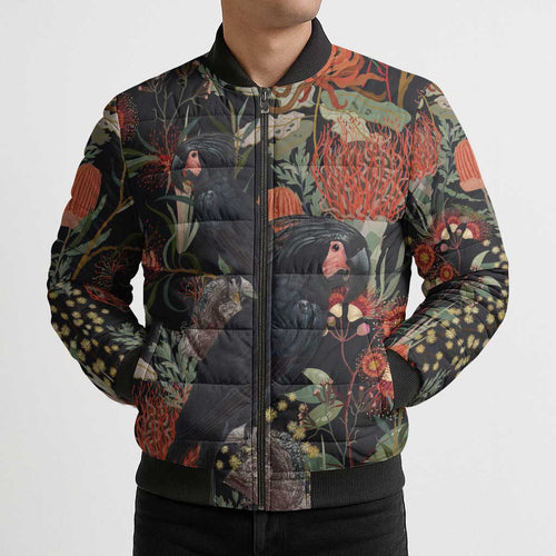 Australia Palm Cockatoo Bomber Puffer Jacket Aussie Native Flowers - Aussie Hoodie