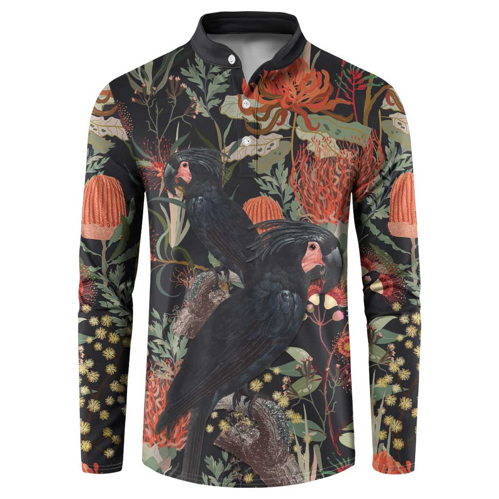 Australia Palm Cockatoo Button Sweatshirt Aussie Native Flowers - Aussie Hoodie