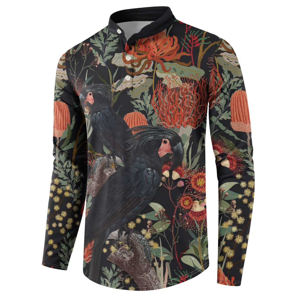 Australia Palm Cockatoo Button Sweatshirt Aussie Native Flowers - Aussie Hoodie