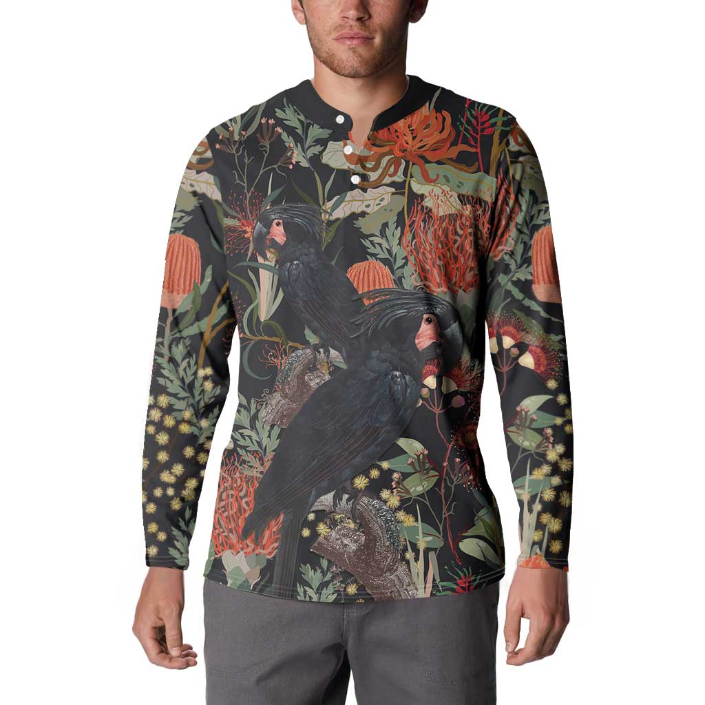 Australia Palm Cockatoo Button Sweatshirt Aussie Native Flowers - Aussie Hoodie
