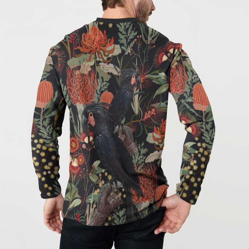 Australia Palm Cockatoo Button Sweatshirt Aussie Native Flowers - Aussie Hoodie