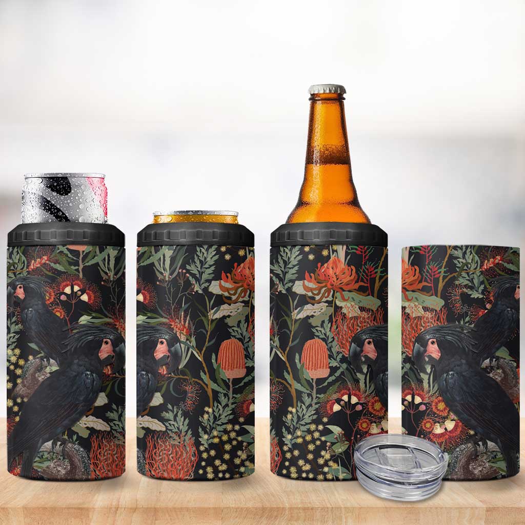 Australia Palm Cockatoo 4 in 1 Can Cooler Tumbler Aussie Native Flowers - Aussie Hoodie