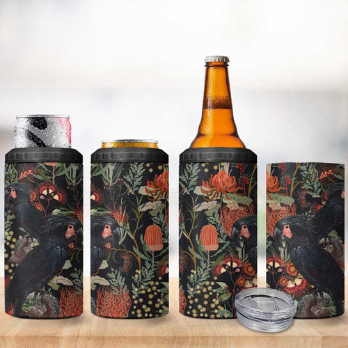Australia Palm Cockatoo 4 in 1 Can Cooler Tumbler Aussie Native Flowers - Aussie Hoodie