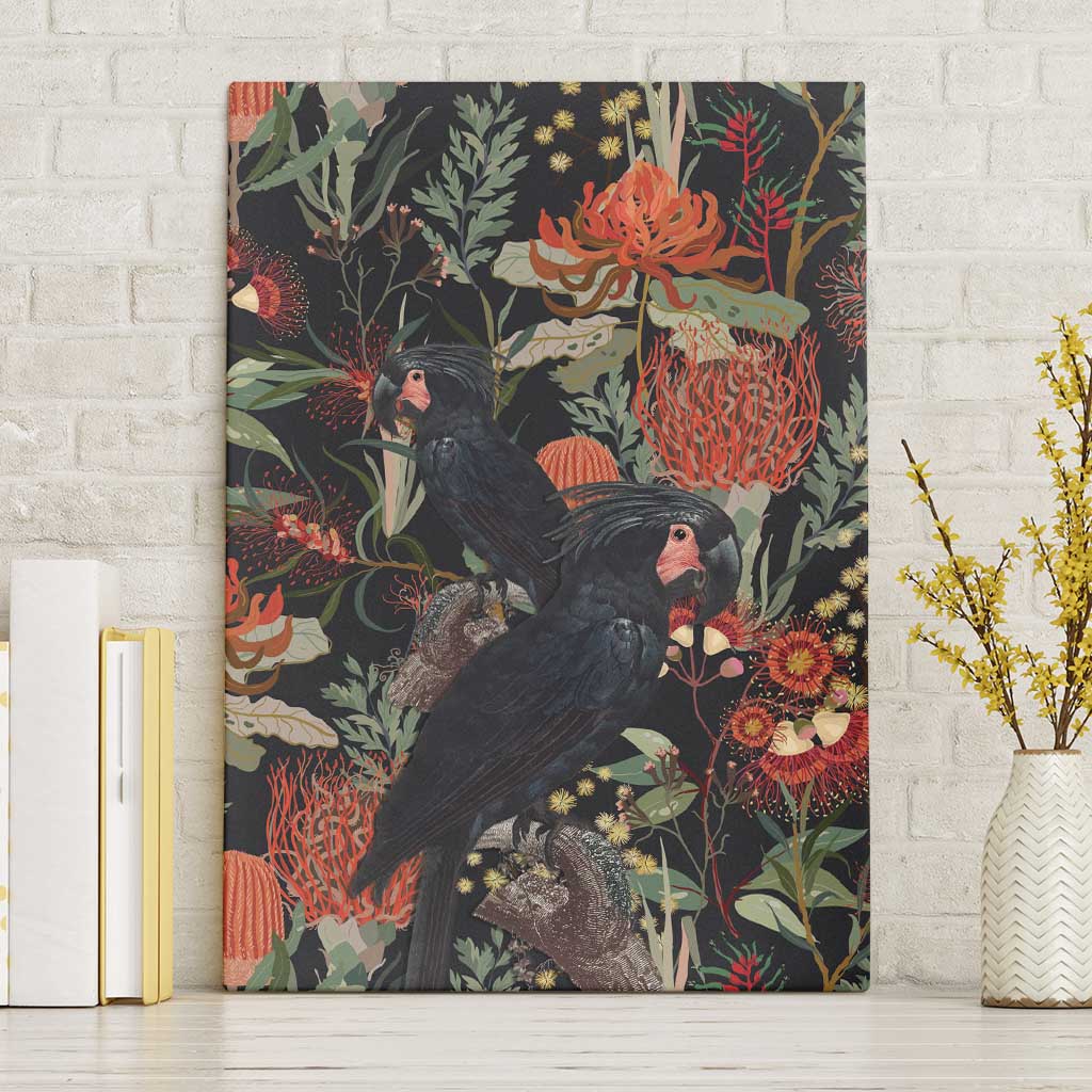 Australia Palm Cockatoo Canvas Wall Art Aussie Native Flowers - Aussie Hoodie