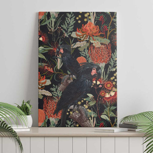 Australia Palm Cockatoo Canvas Wall Art Aussie Native Flowers - Aussie Hoodie