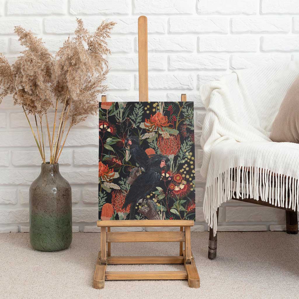 Australia Palm Cockatoo Canvas Wall Art Aussie Native Flowers - Aussie Hoodie