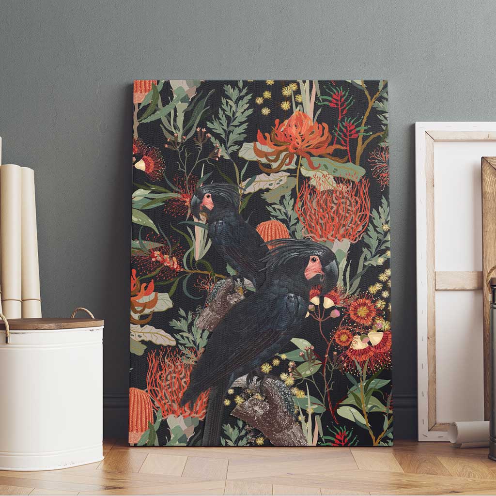 Australia Palm Cockatoo Canvas Wall Art Aussie Native Flowers - Aussie Hoodie