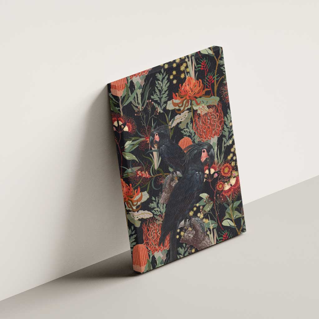 Australia Palm Cockatoo Canvas Wall Art Aussie Native Flowers - Aussie Hoodie