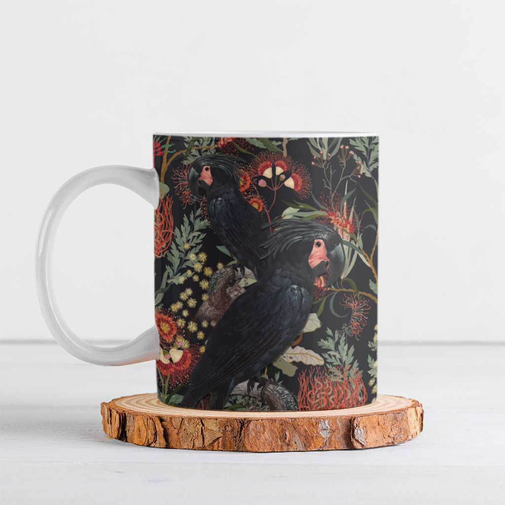 Australia Palm Cockatoo Ceramic Mug Aussie Native Flowers - Aussie Hoodie