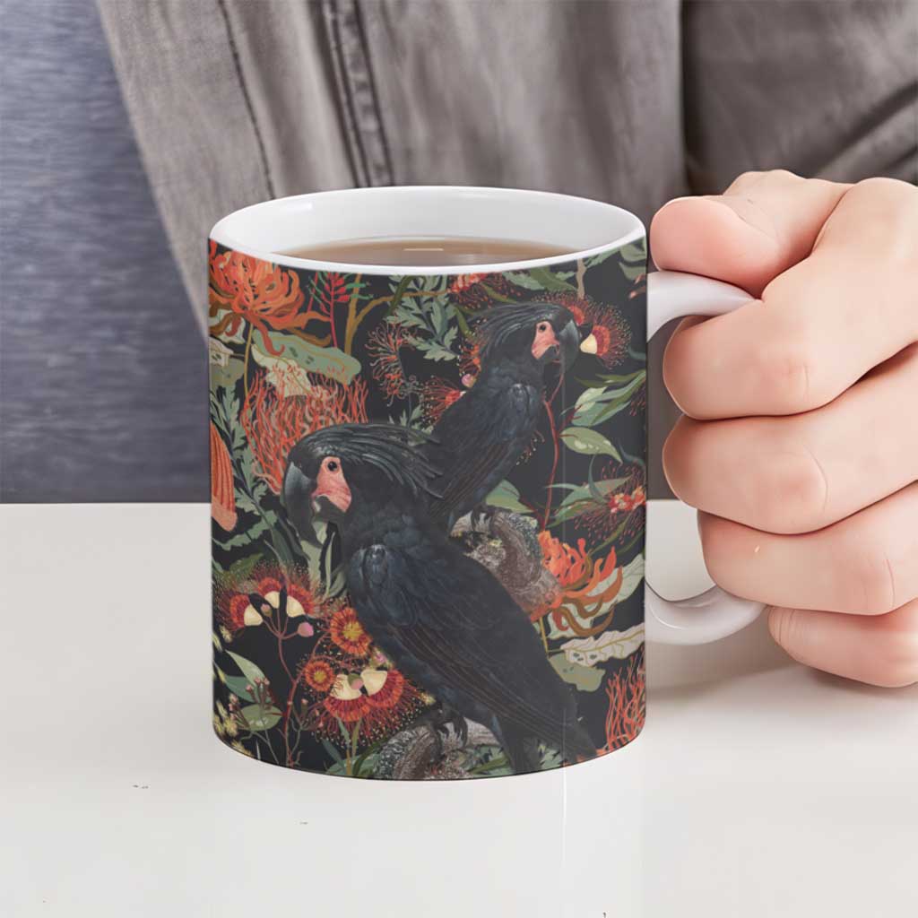 Australia Palm Cockatoo Ceramic Mug Aussie Native Flowers - Aussie Hoodie