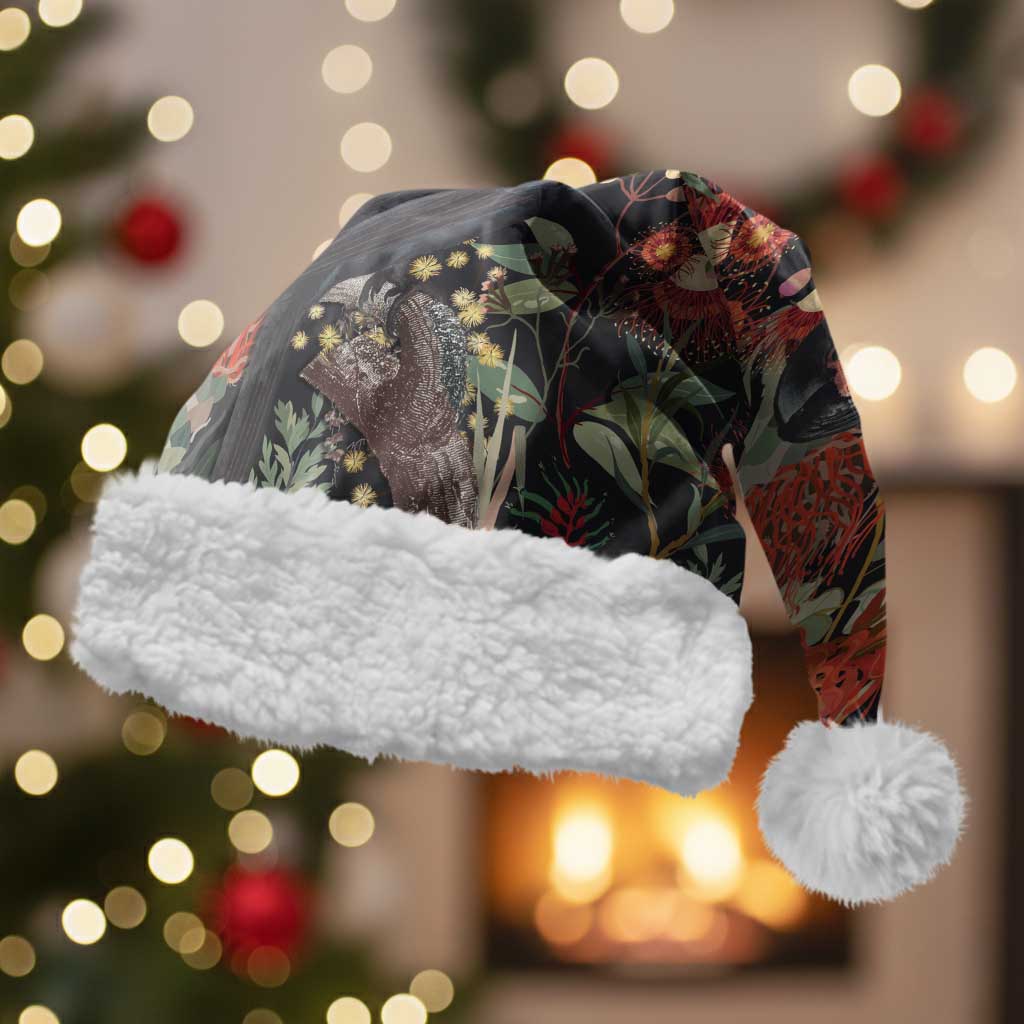 Australia Palm Cockatoo Christmas Santa Hat Aussie Native Flowers - Aussie Hoodie