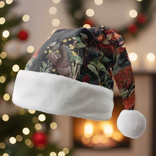 Australia Palm Cockatoo Christmas Santa Hat Aussie Native Flowers - Aussie Hoodie