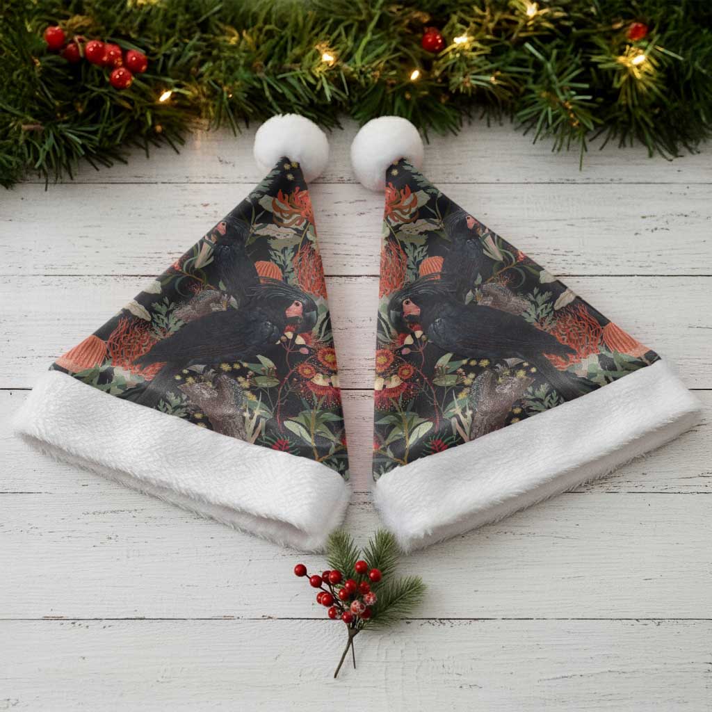 Australia Palm Cockatoo Christmas Santa Hat Aussie Native Flowers - Aussie Hoodie