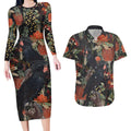 Australia Palm Cockatoo Couples Matching Long Sleeve Bodycon Dress and Hawaiian Shirt Aussie Native Flowers - Aussie Hoodie