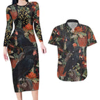Australia Palm Cockatoo Couples Matching Long Sleeve Bodycon Dress and Hawaiian Shirt Aussie Native Flowers - Aussie Hoodie