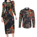 Australia Palm Cockatoo Couples Matching Long Sleeve Bodycon Dress and Long Sleeve Button Shirt Aussie Native Flowers - Aussie Hoodie