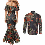 Australia Palm Cockatoo Couples Matching Mermaid Dress and Long Sleeve Button Shirt Aussie Native Flowers - Aussie Hoodie