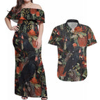 Australia Palm Cockatoo Couples Matching Off Shoulder Maxi Dress and Hawaiian Shirt Aussie Native Flowers - Aussie Hoodie