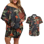 Australia Palm Cockatoo Couples Matching Off Shoulder Short Dress and Hawaiian Shirt Aussie Native Flowers - Aussie Hoodie