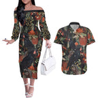 Australia Palm Cockatoo Couples Matching Off The Shoulder Long Sleeve Dress and Hawaiian Shirt Aussie Native Flowers - Aussie Hoodie