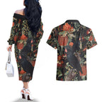 Australia Palm Cockatoo Couples Matching Off The Shoulder Long Sleeve Dress and Hawaiian Shirt Aussie Native Flowers - Aussie Hoodie