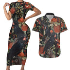 Australia Palm Cockatoo Couples Matching Short Sleeve Bodycon Dress and Hawaiian Shirt Aussie Native Flowers - Aussie Hoodie
