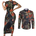 Australia Palm Cockatoo Couples Matching Short Sleeve Bodycon Dress and Long Sleeve Button Shirt Aussie Native Flowers - Aussie Hoodie