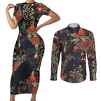 Australia Palm Cockatoo Couples Matching Short Sleeve Bodycon Dress and Long Sleeve Button Shirt Aussie Native Flowers - Aussie Hoodie