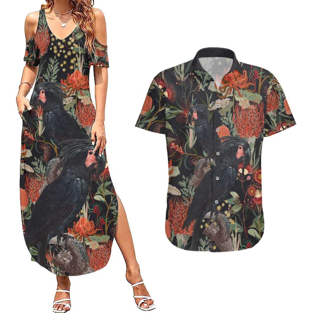 Australia Palm Cockatoo Couples Matching Summer Maxi Dress and Hawaiian Shirt Aussie Native Flowers - Aussie Hoodie