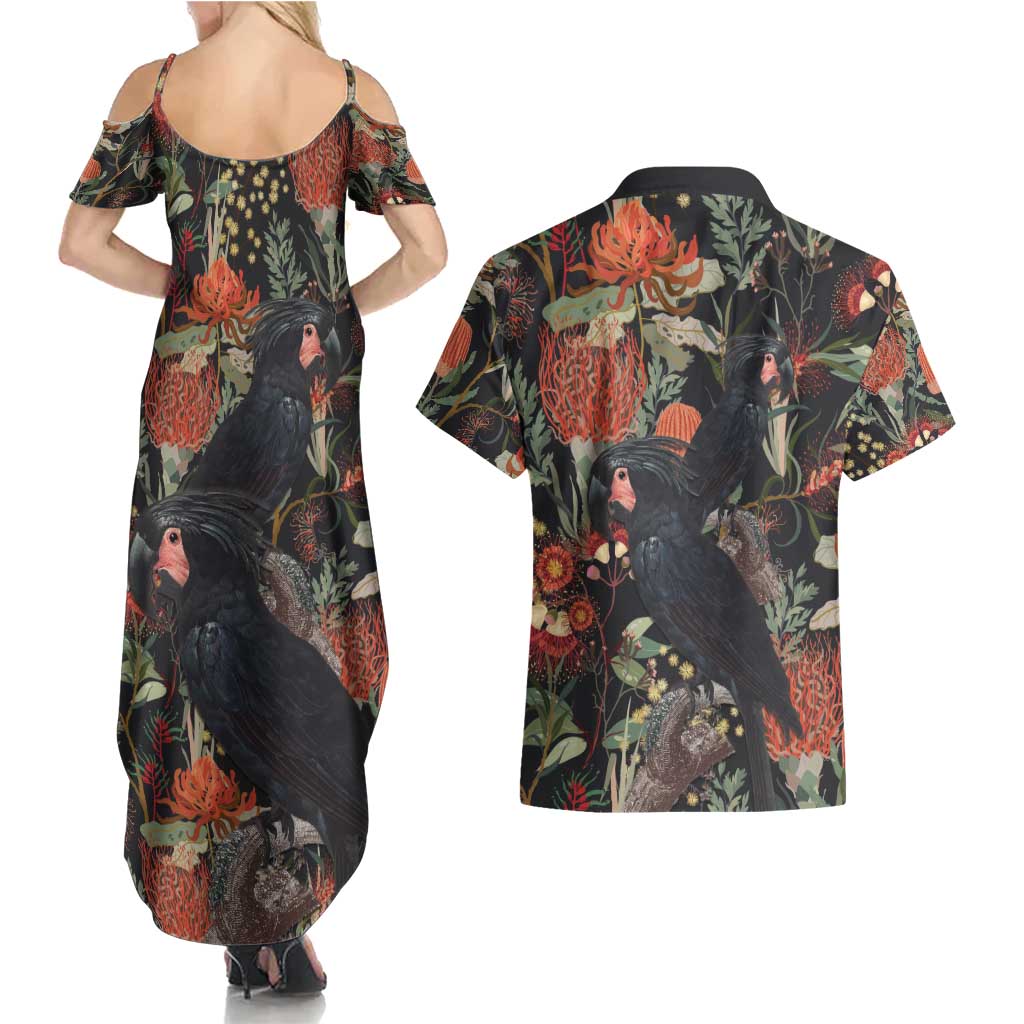 Australia Palm Cockatoo Couples Matching Summer Maxi Dress and Hawaiian Shirt Aussie Native Flowers - Aussie Hoodie