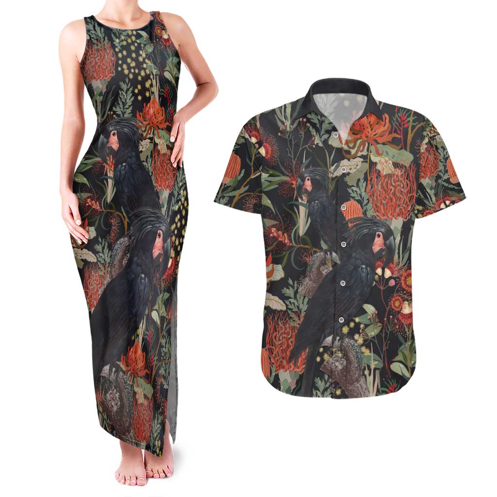 Australia Palm Cockatoo Couples Matching Tank Maxi Dress and Hawaiian Shirt Aussie Native Flowers - Aussie Hoodie