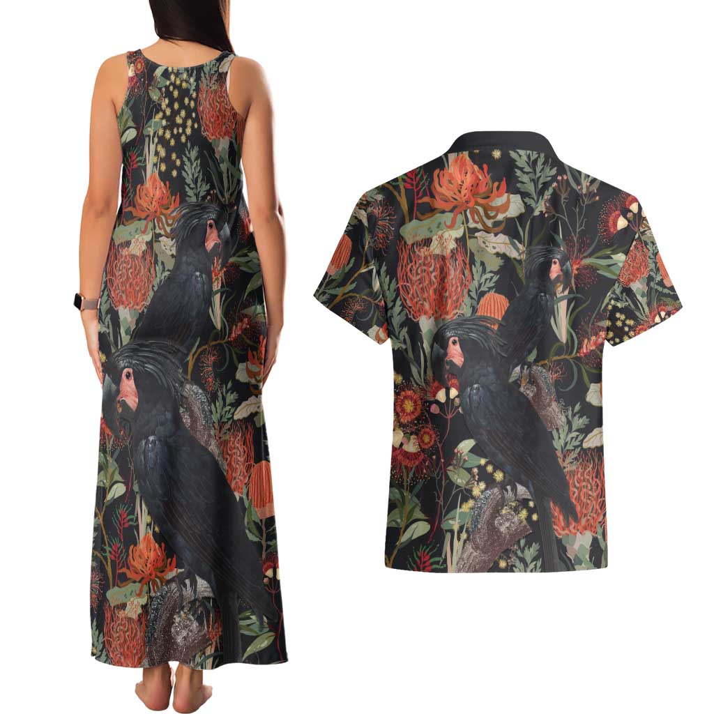 Australia Palm Cockatoo Couples Matching Tank Maxi Dress and Hawaiian Shirt Aussie Native Flowers - Aussie Hoodie