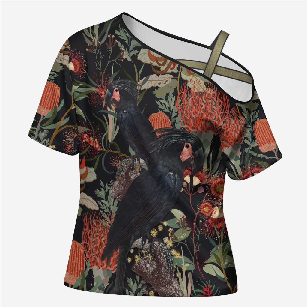 Australia Palm Cockatoo Cross Shoulder Shirt Aussie Native Flowers - Aussie Hoodie