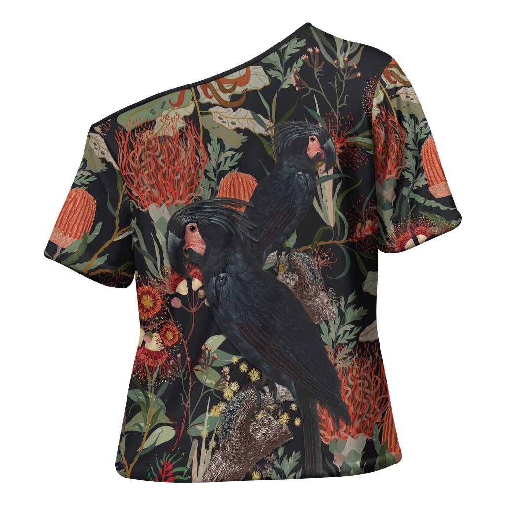 Australia Palm Cockatoo Cross Shoulder Shirt Aussie Native Flowers - Aussie Hoodie