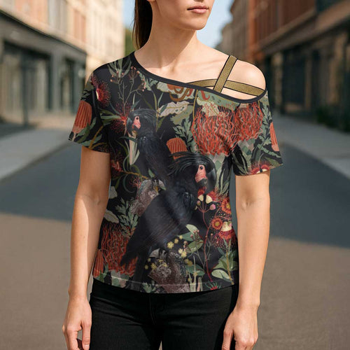 Australia Palm Cockatoo Cross Shoulder Shirt Aussie Native Flowers - Aussie Hoodie