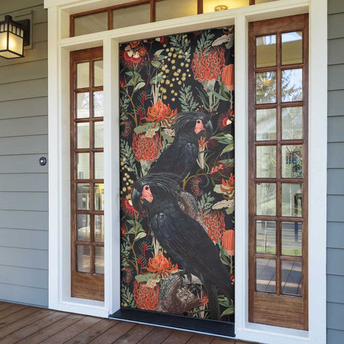 Australia Palm Cockatoo Door Cover Aussie Native Flowers - Aussie Hoodie