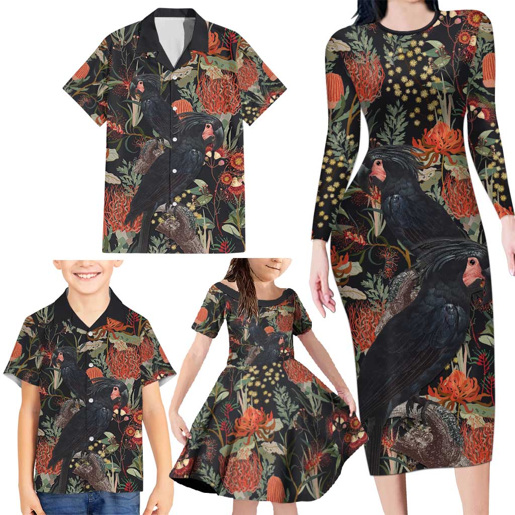 Australia Palm Cockatoo Family Matching Long Sleeve Bodycon Dress and Hawaiian Shirt Aussie Native Flowers - Aussie Hoodie