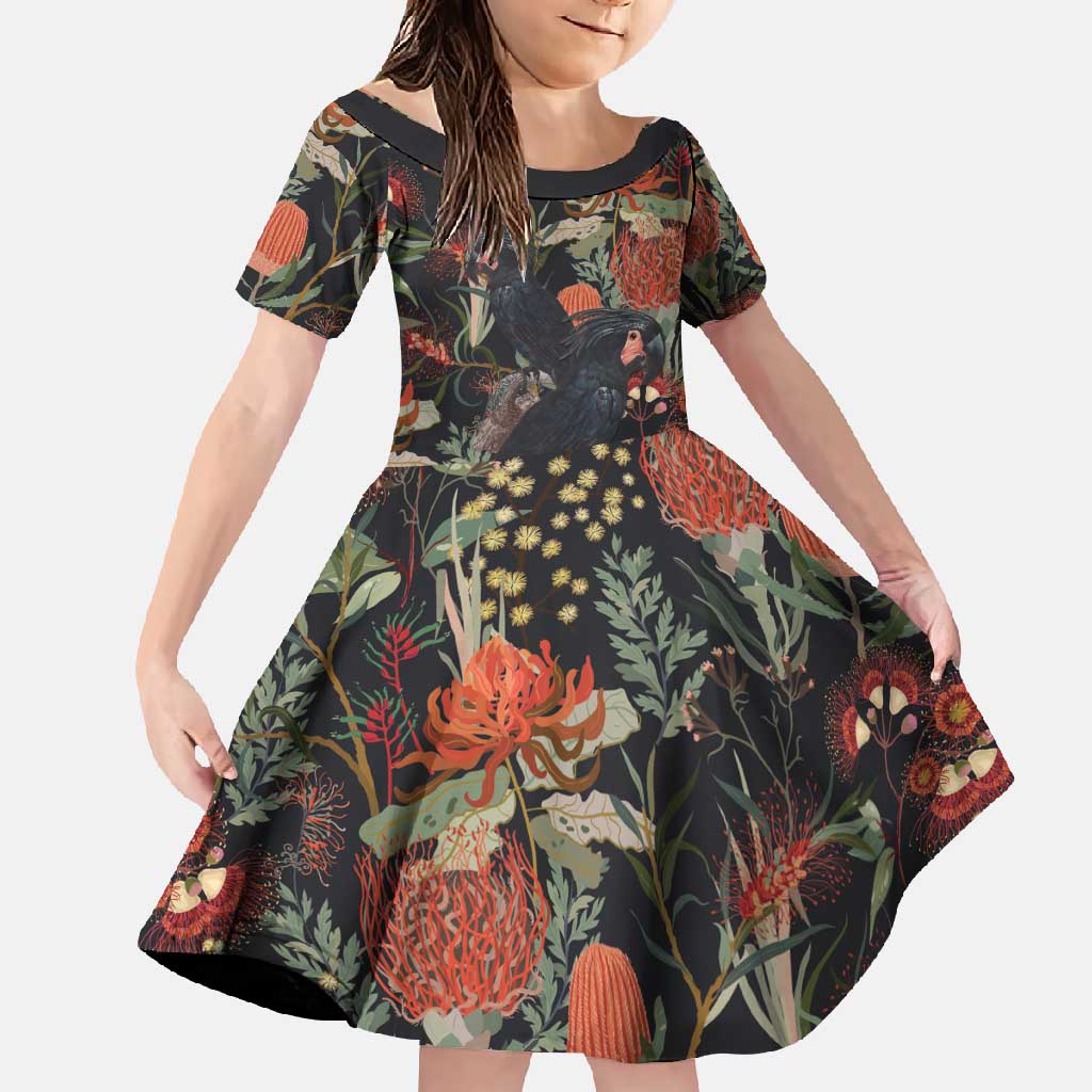 Australia Palm Cockatoo Family Matching Long Sleeve Bodycon Dress and Hawaiian Shirt Aussie Native Flowers - Aussie Hoodie